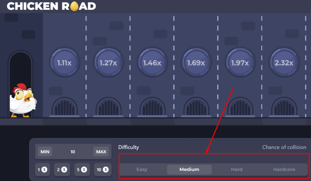 Elegir la dificultad del juego Chicken Road.